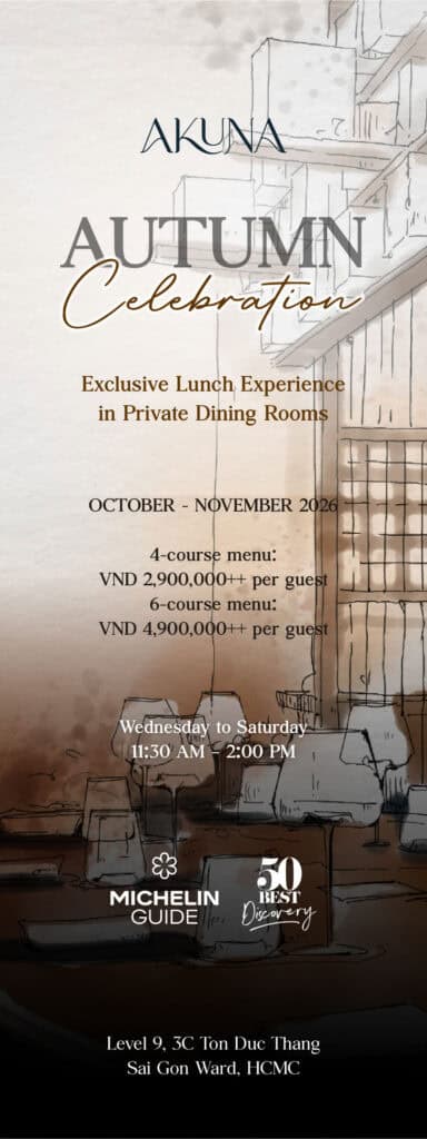 AKUNA Autumn Celebration lunch offer for October–November 2026, featuring 4-course and 6-course menus in private dining rooms.